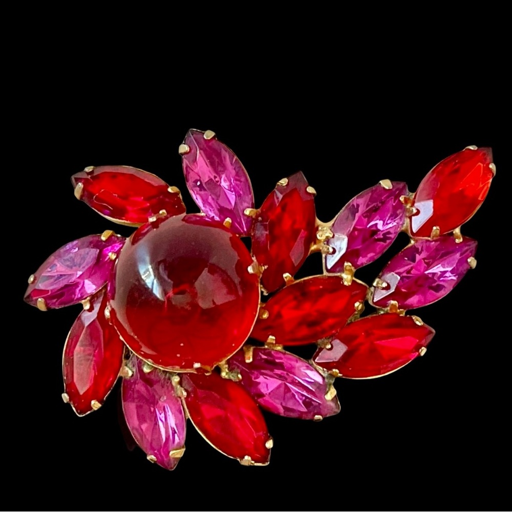 Vintage Juliana Red And Fuchsia Rhinestone Jelly Brooch